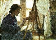 Peter Severin Kroyer kunstnerens hustru marie kroyer maler i ravello oil painting on canvas